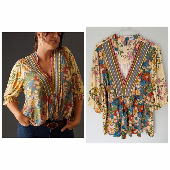 Anthropologie Tops - BL^NK LONDON x ANTHROPOLOGIE Stephanie Top in Yellow Blue Floral